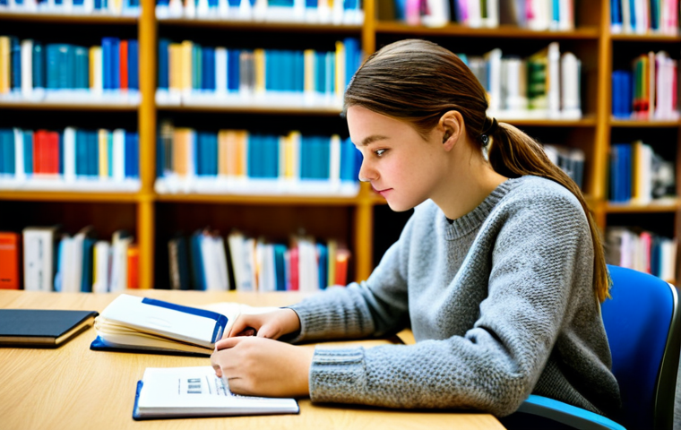 A focused female student in a modest, comfortable sweater, actively engaged in retrieval practice at a clean, well-lit study desk in a modern library. She holds a flashcard in one hand, while a partially drawn mind map on a notebook beside her visually represents dual coding. The background features blurred bookshelves. The image is a professional photograph, fully clothed, appropriate attire, safe for work, family-friendly, perfect anatomy, correct proportions, natural pose, well-formed hands, proper finger count, natural body proportions, high quality.